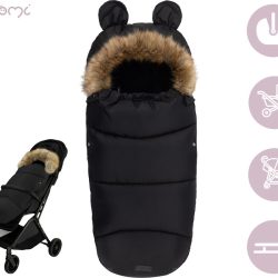 MoMi COZY spalna vreča, izolacijska, vodoodporna, zaščitna, univerzalna oblika, snemljivo krzno, zadrga, luknje za pas, 95x45cm, črna