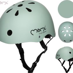MoMi MIMI otroška čelada, 47-58cm, nastavljiv obseg in trakovi, trpežni materiali, ultra lahka teža, 11 zračnikov, univerzalna oblika, zelena