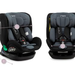 MoMi URSO otroški avtosedež, ISOFIX, TOP TETHER, 360° rotacija, nastavljiva višina, nastavljiv naklon, mehko oblazinjenje, širok sedež, mrežasta tkanina, za otroke 40-150cm, 60x55x47.5-44cm, črno-siv
