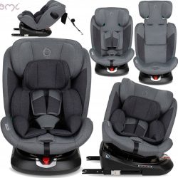 MoMi EMI otroški avtosedež, ISOFIX, TOP TETHER, 360° rotacija, nastavljiva višina, nastavljiv naklon, mehko oblazinjenje, širok sedež, mrežasta tkanina, za otroke 40-150cm, 84-63.5x51x49cm, siv