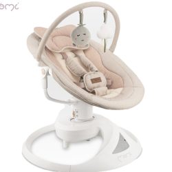 MoMi PEARL 2v1 otroški gugalnik / zibelka, električni, 360° vrtenje, Bluetooth, 5 načinov zibanja, nastavljiv časovnik, melodije, lok z igračami, varnostni pas, daljinski upravljalnik, bež (Beige)