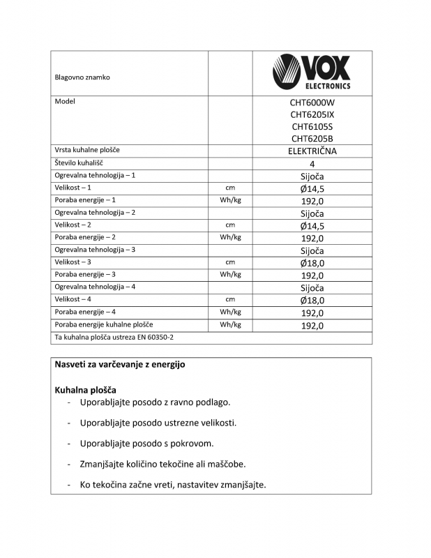VOX steklokeramični štedilnik CHT 6205IX (4x steklokeramika) - slika 5
