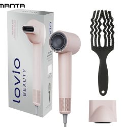 MANTA LOVIO LVHD001 AirFlow sušilnik za lase, 1600W moč, 4 načini, 2 hitrosti, nastavljiva temperatura, Nano-Negative Plasma ionizacija, NTC tehnologija, BLDC motor, +dodatki, roza (Blush Pink)