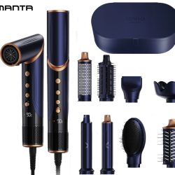 MANTA LOVIO LVHS001 AirStyle sušilnik / oblikovalec za lase, 8V1, 1400W moč, 3 hitrosti, 4 stopnje temperature, Plasma ionizacija, NTC tehnologija, BLDC motor, +dodatki, modro-rjav (Midnight Copper)