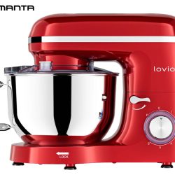 MANTA LOVIO LVSTM01 ChefAssistant kuhinjski robot / mešalnik, 1900W moč, 6.2L posoda, 6 hitrosti, Pulse funkcija, stepanje / mešanje / gnetenje, nerjaveče jeklo, +dodatki, rdeč (Velvet Red)