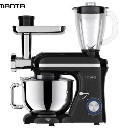 MANTA LOVIO LVSTM02P ChefAssistant Plus kuhinjski robot / mešalnik, 1900W moč, 6.2L posoda, 6 hitrosti, Pulse funkcija, stepanje / mešanje / gnetenje, nerjaveče jeklo, +dodatki, črn (Premium Black)