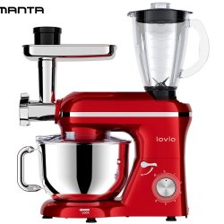 MANTA LOVIO LVSTM02P ChefAssistant Plus kuhinjski robot / mešalnik, 1900W moč, 6.2L posoda, 6 hitrosti, Pulse funkcija, stepanje / mešanje / gnetenje, nerjaveče jeklo, +dodatki, rdeč (Velvet Red)