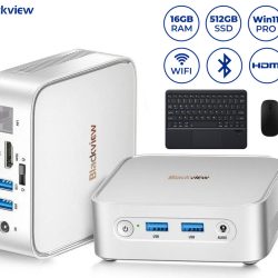 Blackview MP50 namizni mini računalnik, Windows 11 PRO, AMD Ryzen 5 3500U, AMD Radeon Graphics, 16GB RAM, 512GB SSD, WIFI 5, Bluetooth, Ethernet, 4x USB-A, 1x HDMI, 1x DP, minijack, +dodatki, srebrn